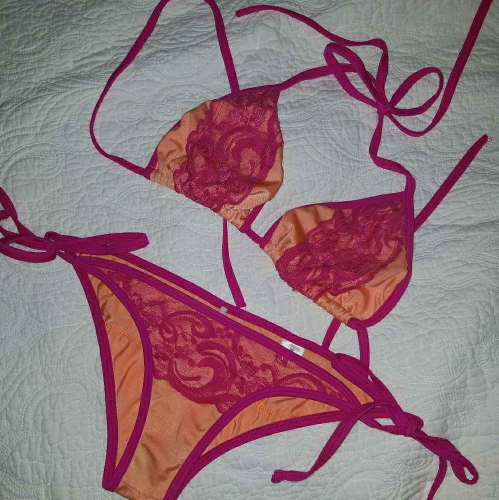 Chynna Dolls: String Bikini pink/orange with Lace